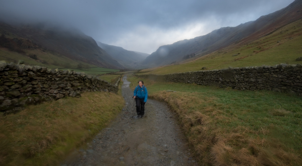 The end of the walk from Gatesgarth Pass, just as the rain sets in.