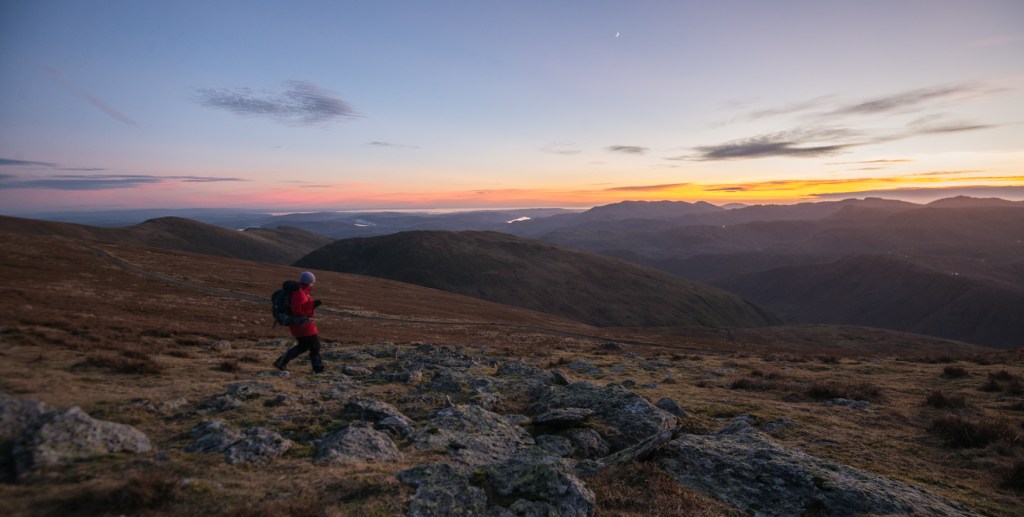 Heading down from the tops as the sun sets
