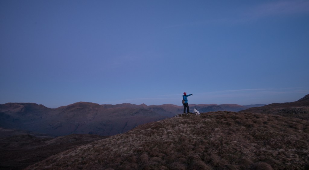 Harriet pointing out a skylark calling the start of the day