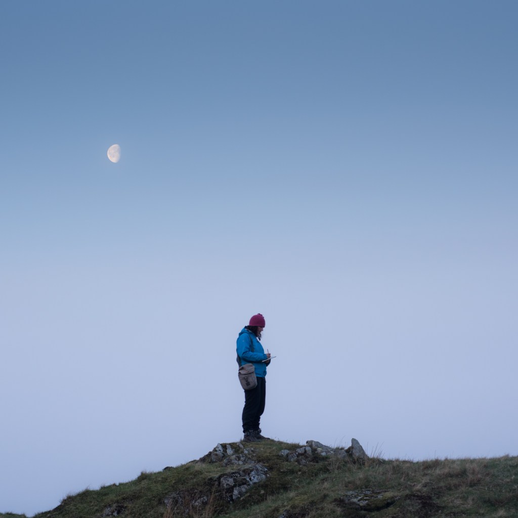 Moon high before the sun sends its rays into the valley during the April camp