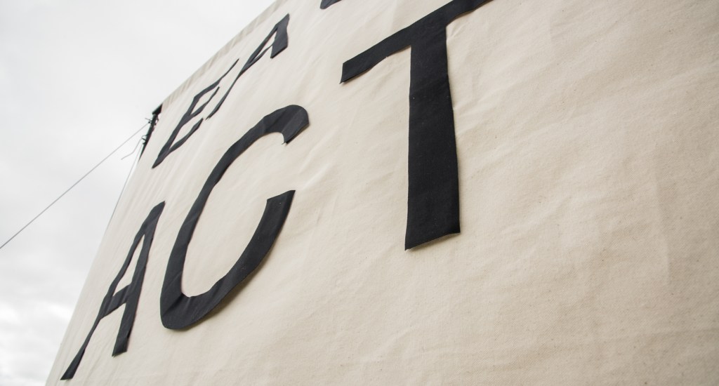 Close up shot of canvas letters in situ