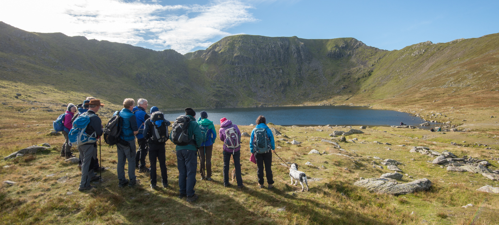 Learning about the work of the John Muir Trust on Glenridding Common through their ranger, Pete Barron in the autumn of 2018. Helvellyn summit can be seen at the back