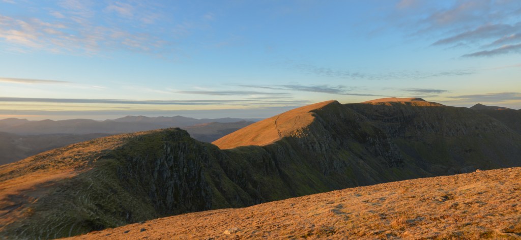 Last of the evening glow on Nethermost Pike and Helvellyn summit